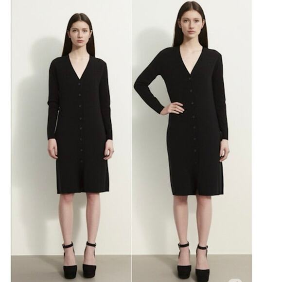 Sofia Cashmere Sweater Dress Womens Small Long Sleeve Button Front Midi Black - Picture 1 of 6